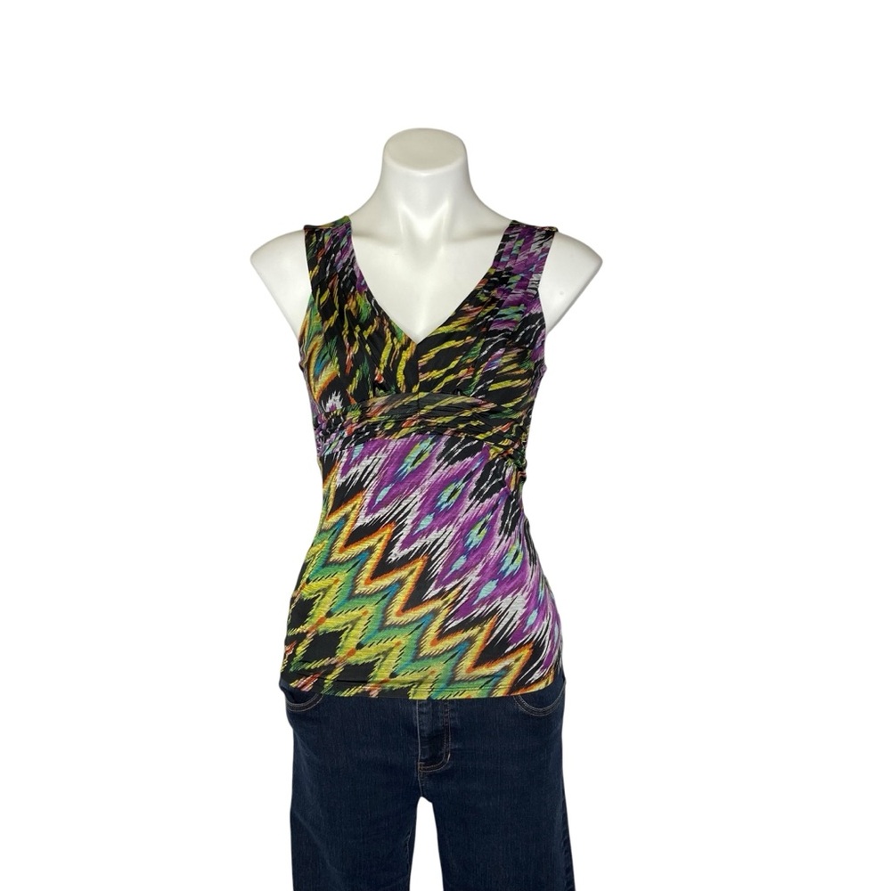 BISOU BISOU Y2K 00’s Vintage Tank Top Zig Zag Stripes Pleats Multicolor XS